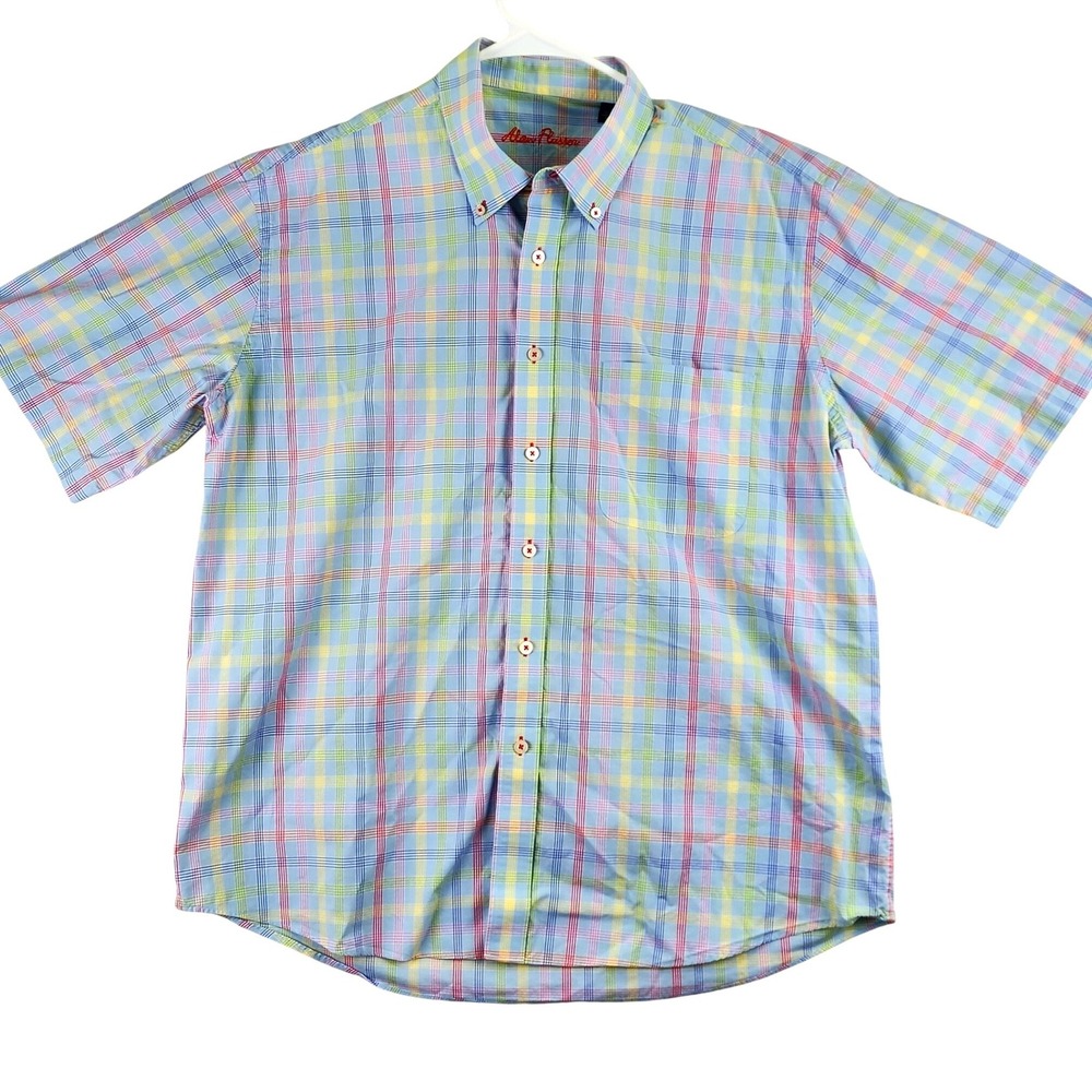 Alan Flasser‎ Short Sleeve Button Down Shirt Multicolor Plaid Cotton Mens XL